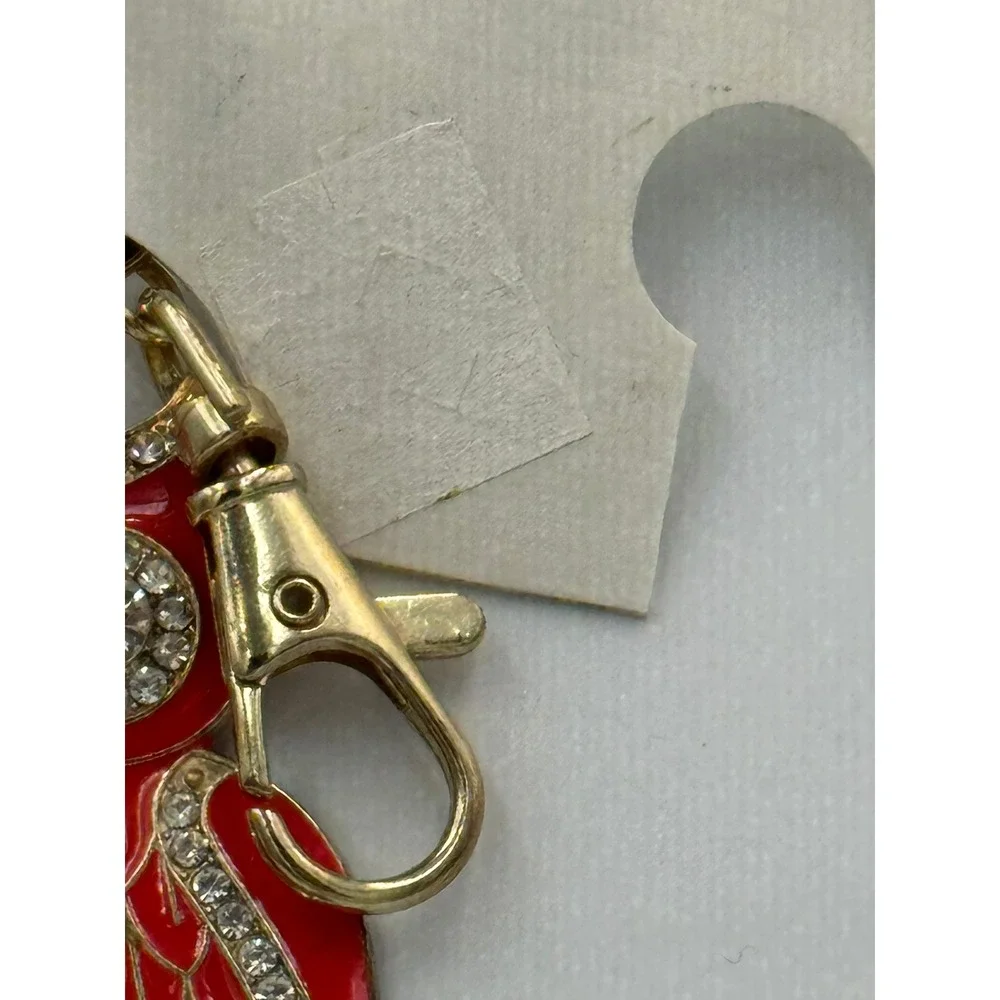 Orange Red Enamel Owl Keychain Gold Tone Rhinestone Eye‎ Bag Charm